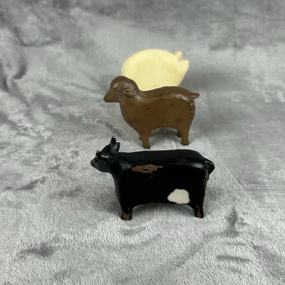 Primitive Farm Animals Set Of 3 Decorative Figures Pig Sheep & Cow